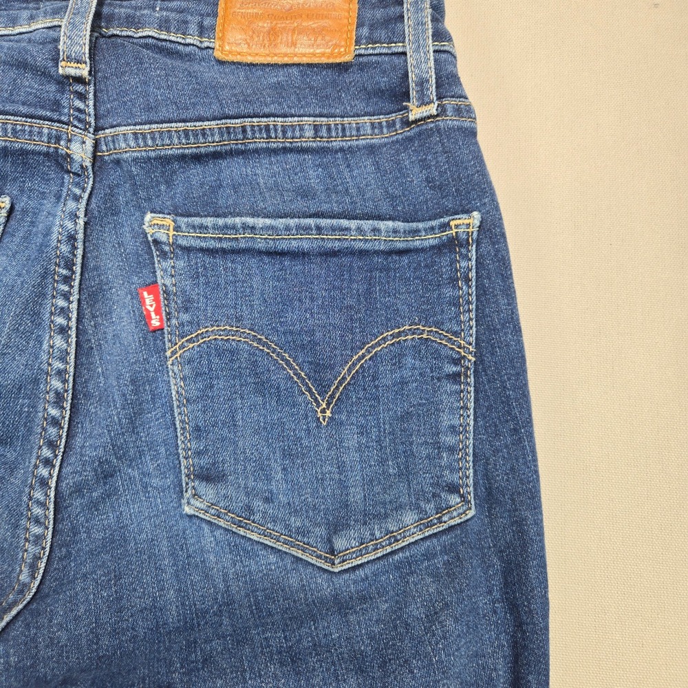 Levi's 721 Big E‎ High Rise Skinny Distressed Dark Wash Blue Womens Size 24x30 - Picture 4 of 16